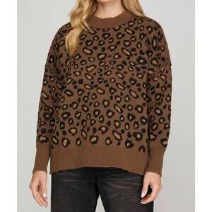 NEW SHE + SKY leopard pattern sweater in brown